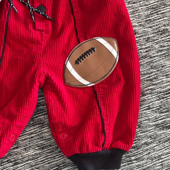 Red Corduroy Baby Overalls with Football Patch and Shoes - Picture 4 of 4